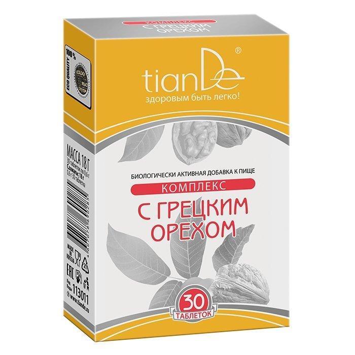 113011 Complejo de Extracto de Nuez, Suplemento Dietético, tianDe, 30 Tabletas x 0.6 g