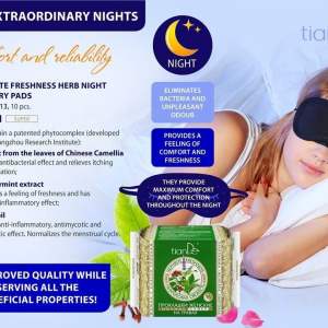 61913 Compresas Femeninas "Frescura de Jade", a Base de Hierbas, Noche, TianDe, 10Un.