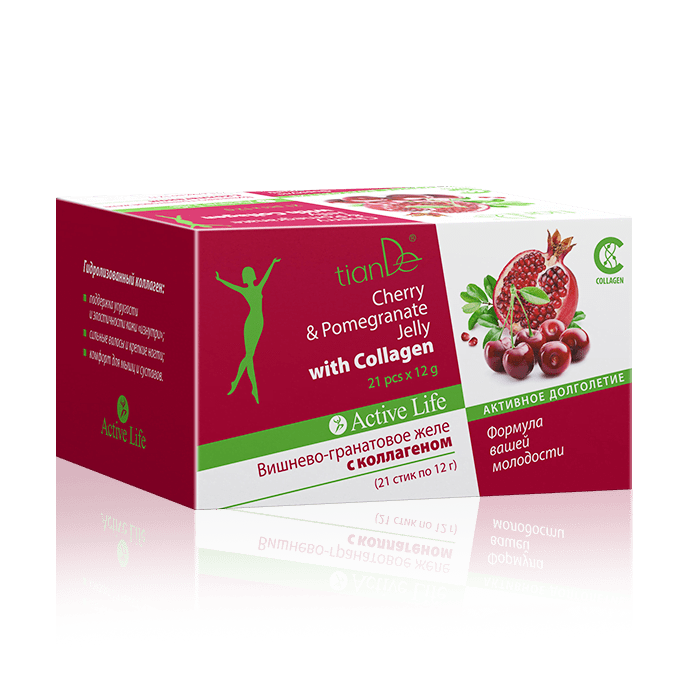 195429 Gelatina de cereza y granada con Colágeno, tianDe, 252 g (21 x 12g), Complemento alimenticio